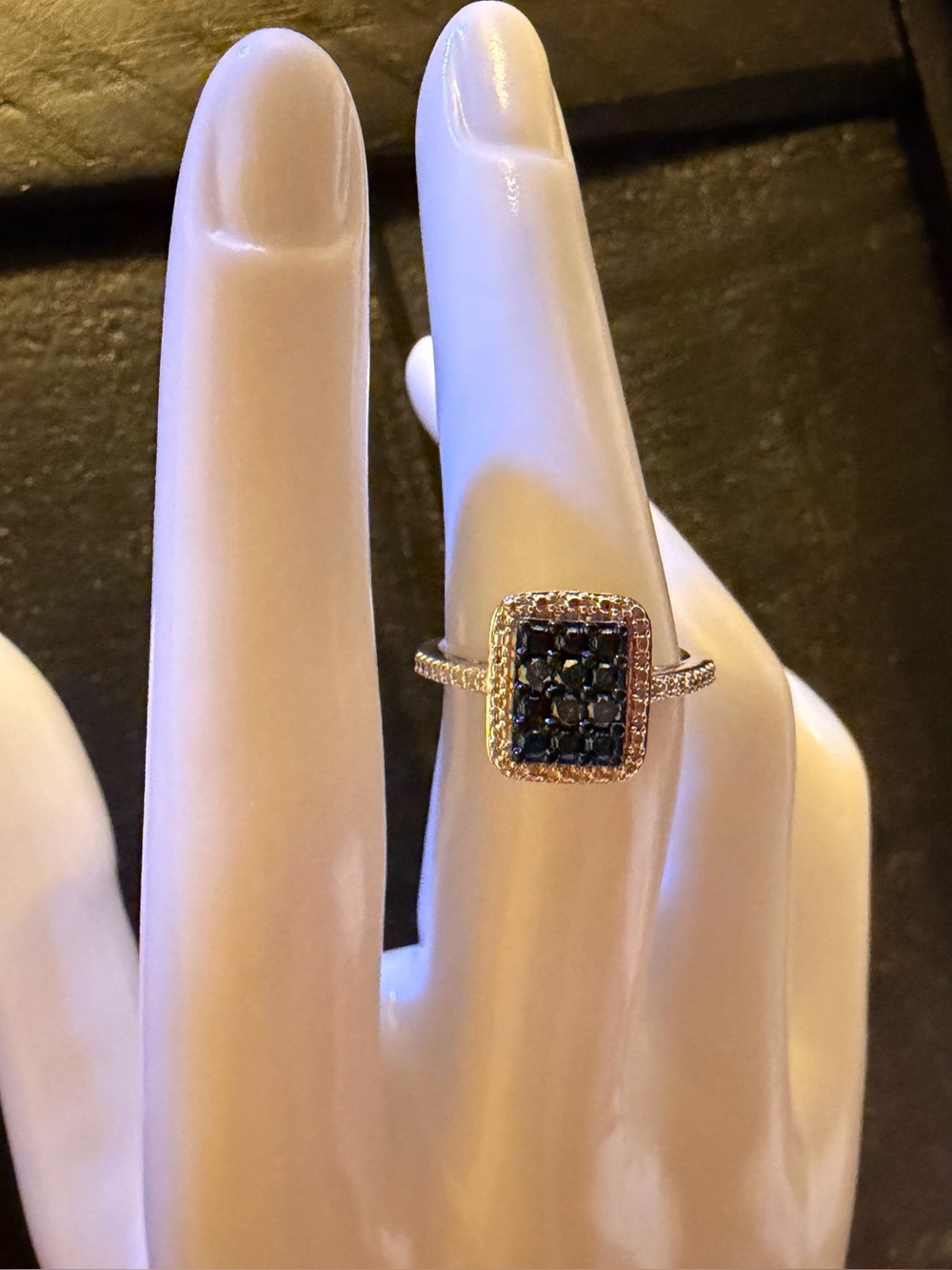 Sterling Silver Blue & White Diamond Halo Ring-0.15 CTW Genuine Diamonds - Picture 7 of 9